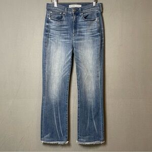 AYR The Bomb Pop Jeans Size 29 Mid Rise Straight Raw Hem Stretch Denim Blue